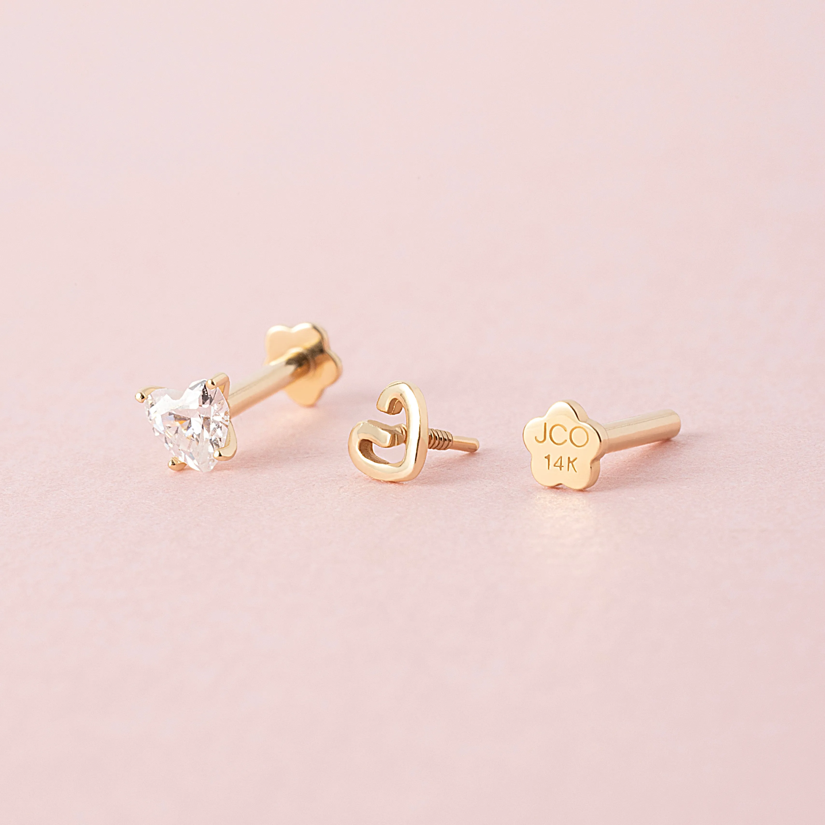 14K Solid Gold LoveBeat CZ Flatback Earring