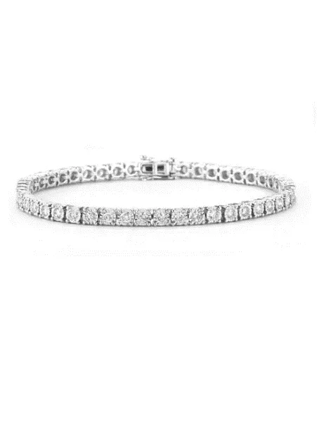14k White Gold 4.00Ct Diamond Tennis Bracelet Faceted Head