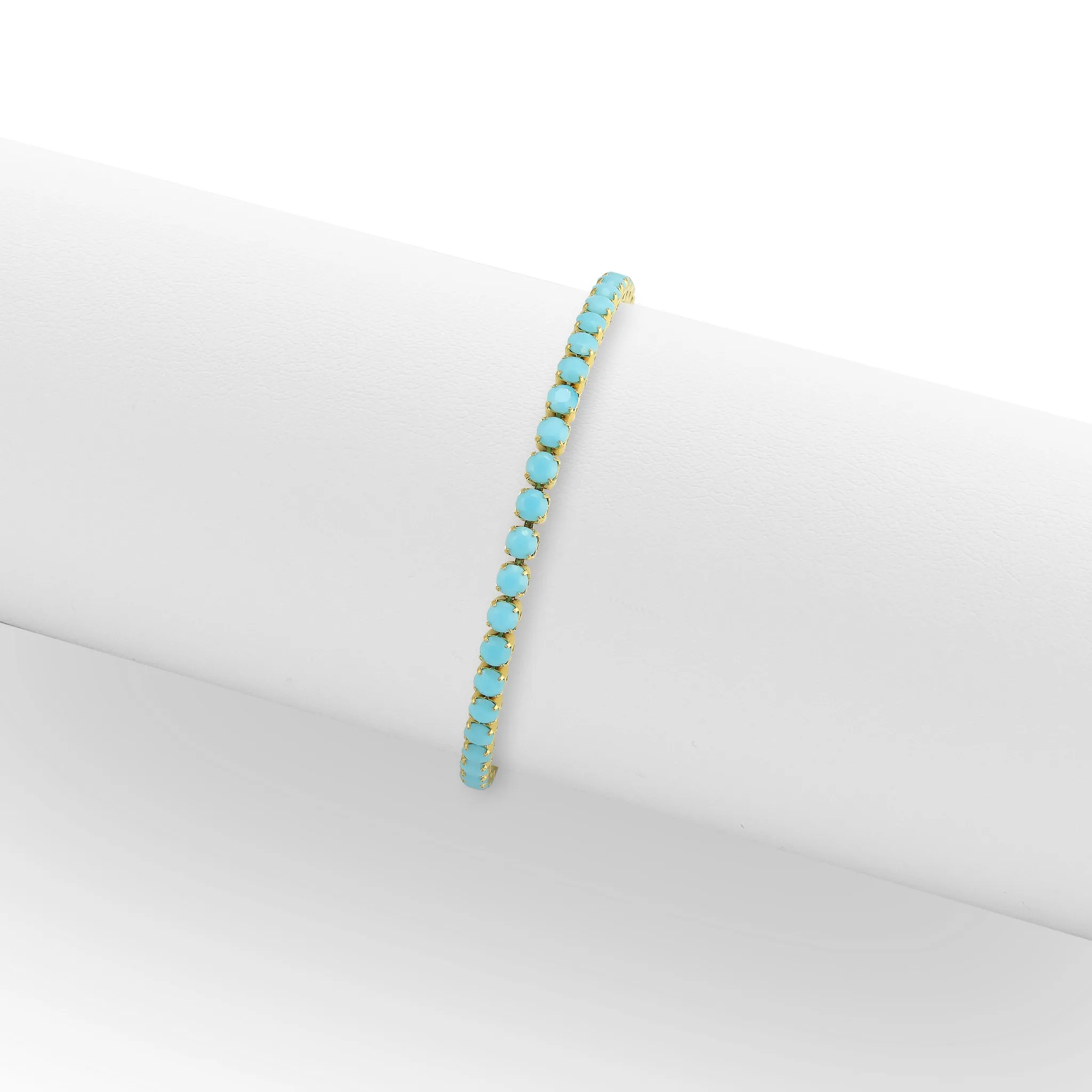 18k Gold PVD Coated Stainless Steel Turquoise Rhinestone Tennis Chain Bracelet With 1" Extension / TBR0006