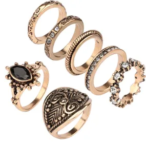 7 Pcs/Set Bohemian Antique Gold Color Resin Vintage Finger Rings for Women