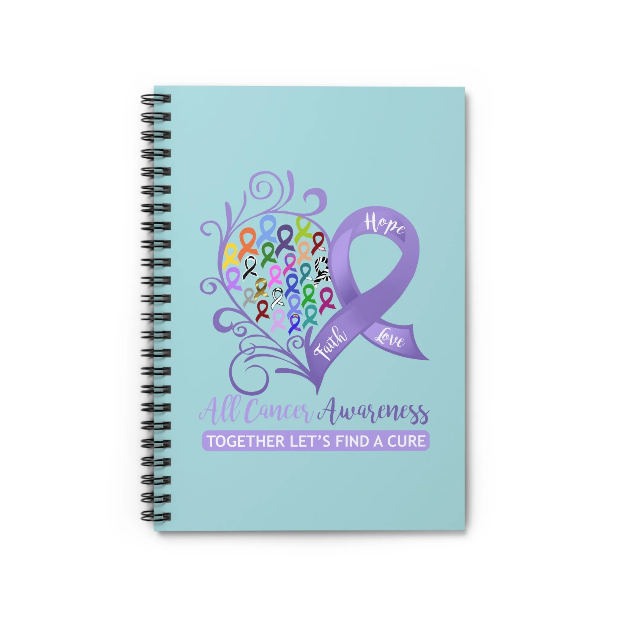 All Cancer Awareness Heart Spiral Journal - Ruled Line