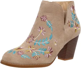 Ankle Boots for Women Chunky High Heel V Cut Booties Side Zipper Embroidery Fashion Dressy Boots Fall Winter Shoes