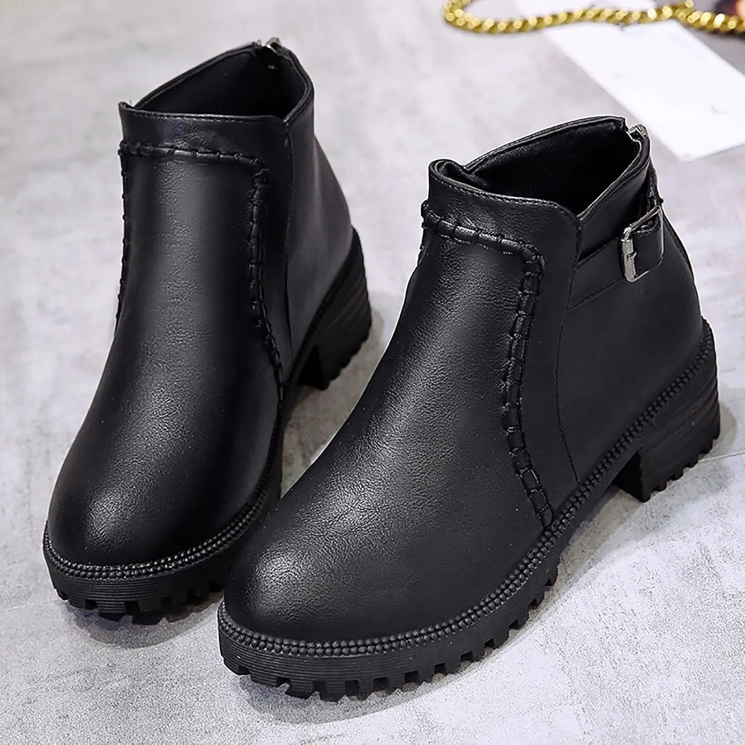 Ankle Boots for Women Fall Boots for Women 2024 Low Heel Boots Short Boots Round Toe Mid Heel Belt Buckle Booties