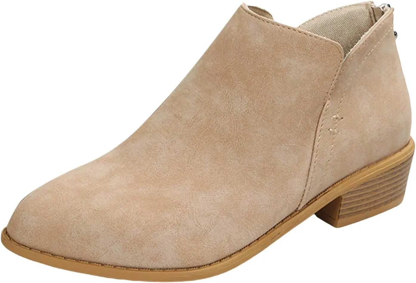 Ankle Boots for Women Low Chunky Heel Chelsea Booties with Side Split Detail and Back Zippers with Tassel Short Boots Booties