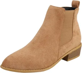 Ankle Boots for Women, Low Heel Dressy Fashion Pointed Toe Faux Stacked Chunky Block Heels Side Zipper Booties Shoes