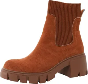 Ankle Boots for Women, Women's Fashion Platform Elastic Chelsea Boots Lug Sole Non-Slip Chunky Block Heel Combat Shoes
