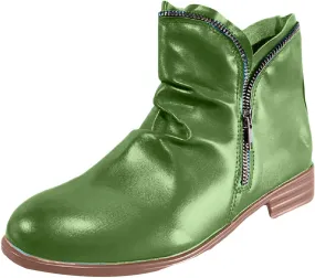 Ankle Boots for Women Women's Fashion Western Retro Side Zipper Riding Solid Heel Chunky Casual Vintage Short Boots V Cut Out