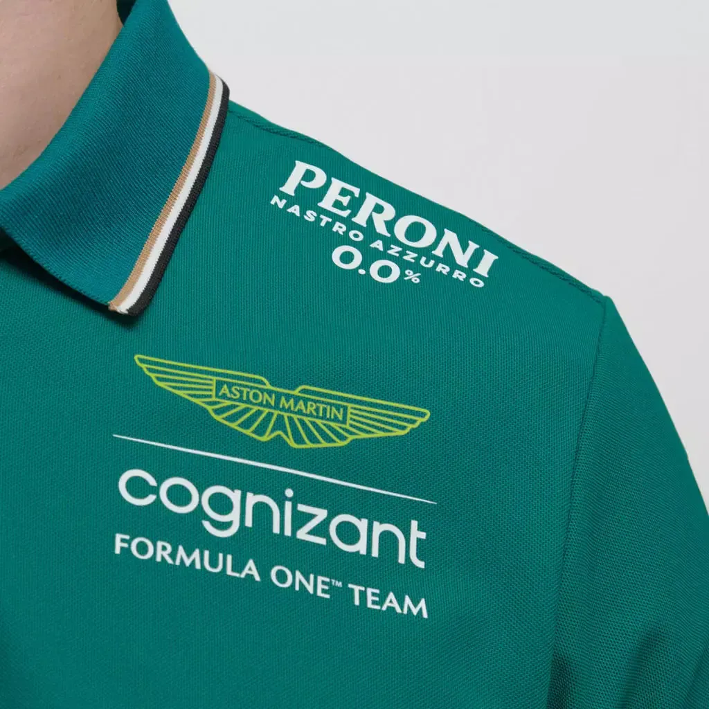 Official Aston Martin Cognizant F1 2023 Mens Green Team Polo Shirt - Stylish Motorsport Apparel