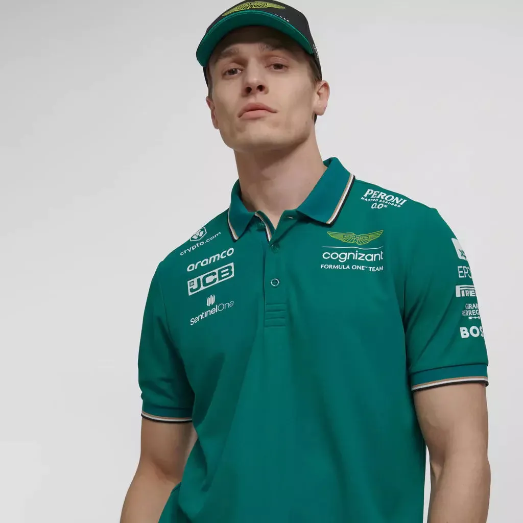 Official Aston Martin Cognizant F1 2023 Mens Green Team Polo Shirt - Stylish Motorsport Apparel