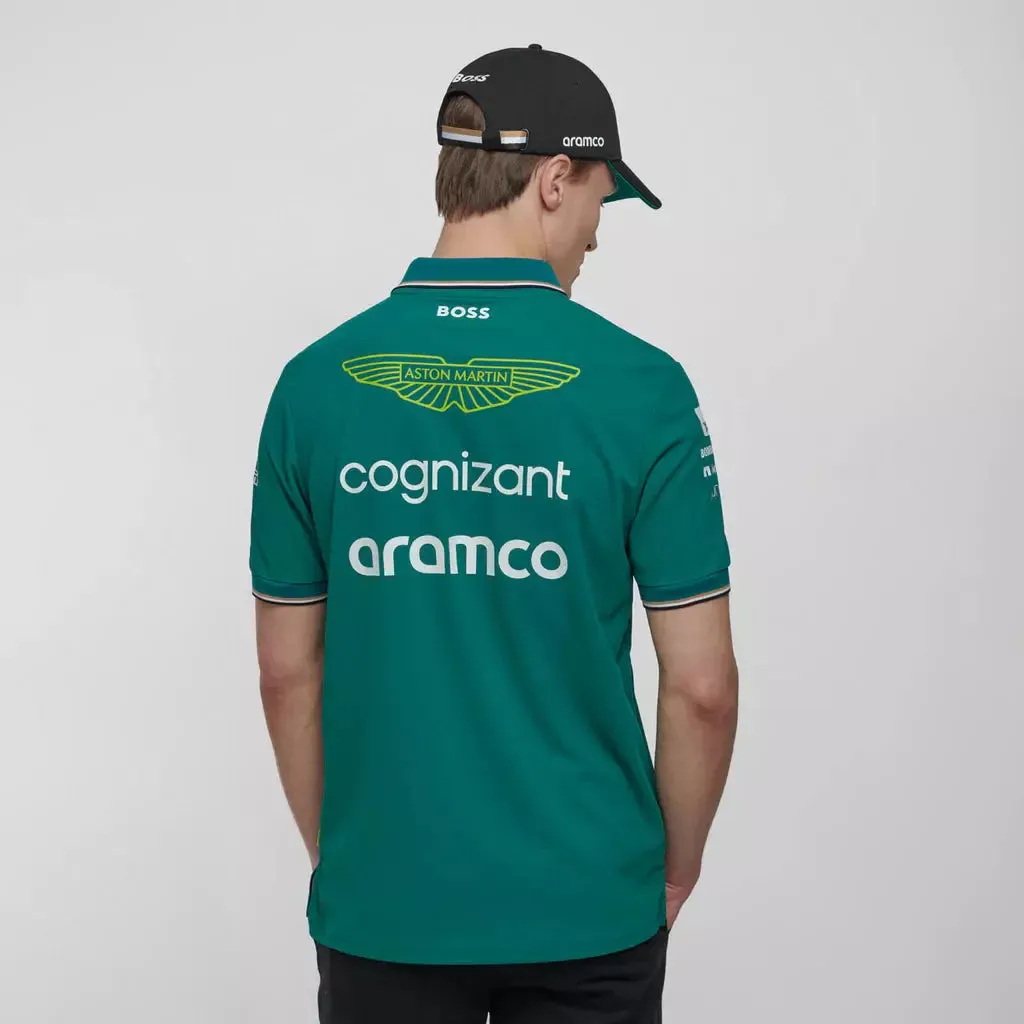 Official Aston Martin Cognizant F1 2023 Mens Green Team Polo Shirt - Stylish Motorsport Apparel