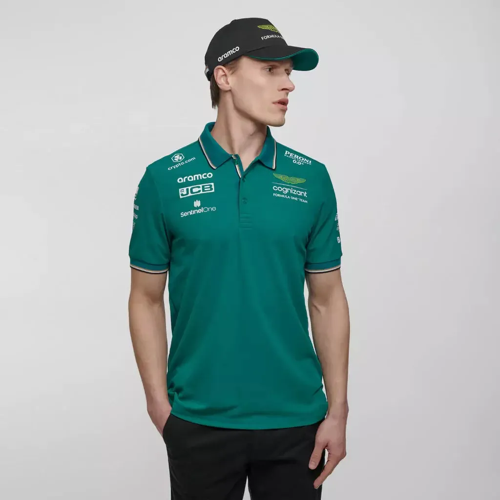 Official Aston Martin Cognizant F1 2023 Mens Green Team Polo Shirt - Stylish Motorsport Apparel