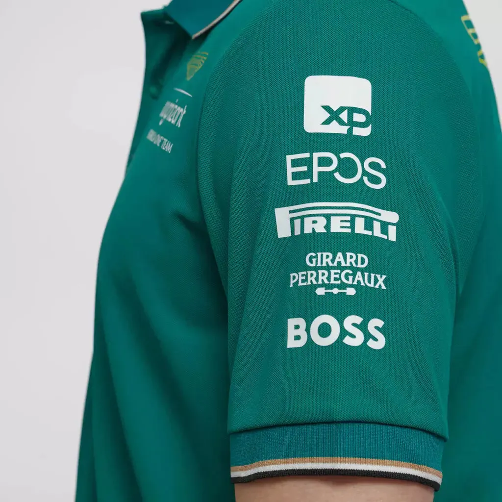 Official Aston Martin Cognizant F1 2023 Mens Green Team Polo Shirt - Stylish Motorsport Apparel