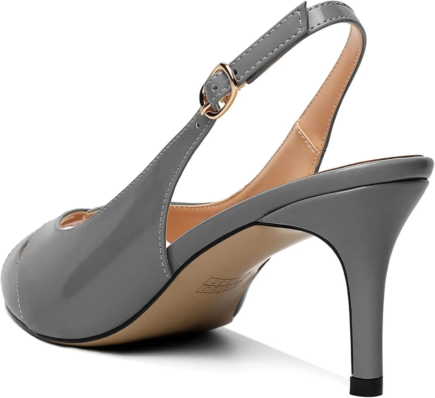 AUMOTED Womens Slingback Heels Peep Toe Stiletto Mid Heel Pumps Patent Leather Sexy Adjustable Strap Buckle Solid Dress Shoes 2.5 Inch