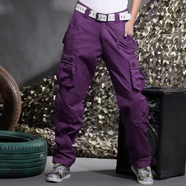 Autumn Winter Unisex Blue Many Pockets Cargo Pants Joggers Trousers