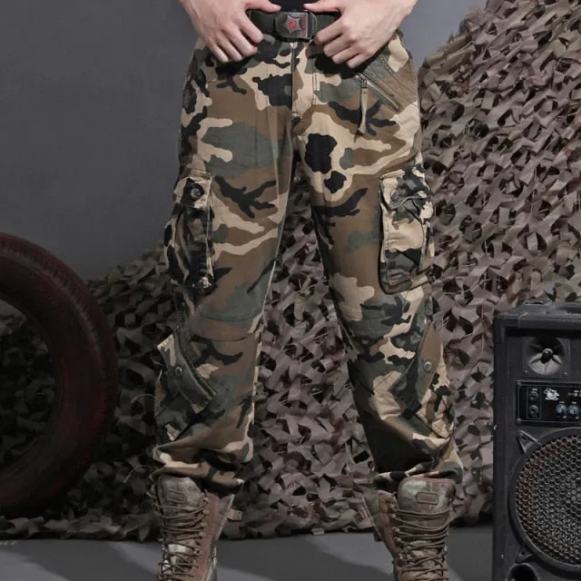 Autumn Winter Unisex Blue Many Pockets Cargo Pants Joggers Trousers