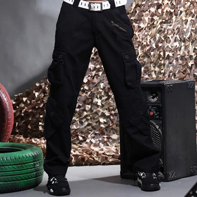 Autumn Winter Unisex Blue Many Pockets Cargo Pants Joggers Trousers