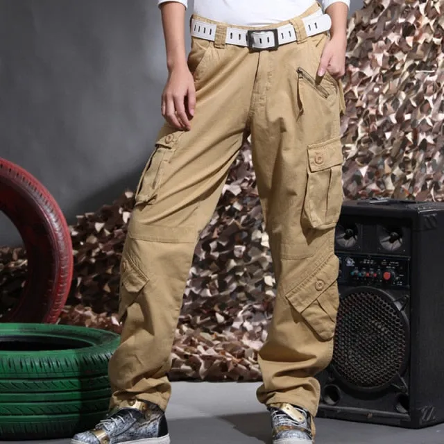 Autumn Winter Unisex Blue Many Pockets Cargo Pants Joggers Trousers