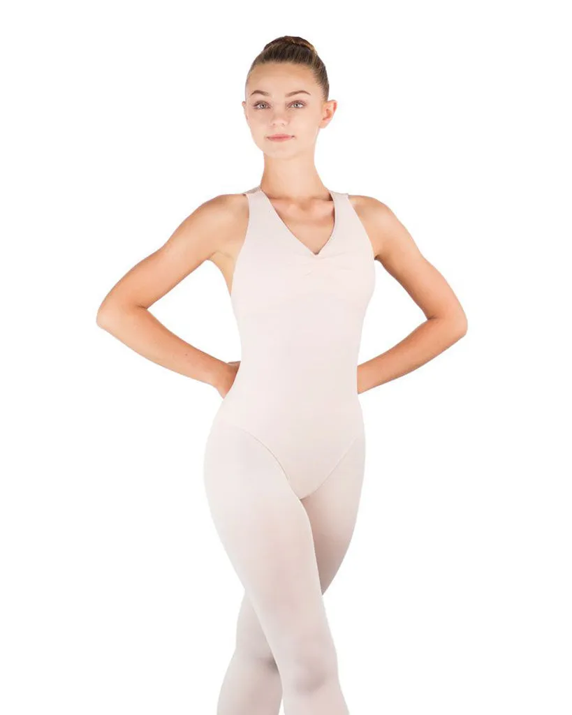 Ballet Rosa Esther V-Neck Zip Back Floral Mesh Lace Tank Leotard - Womens