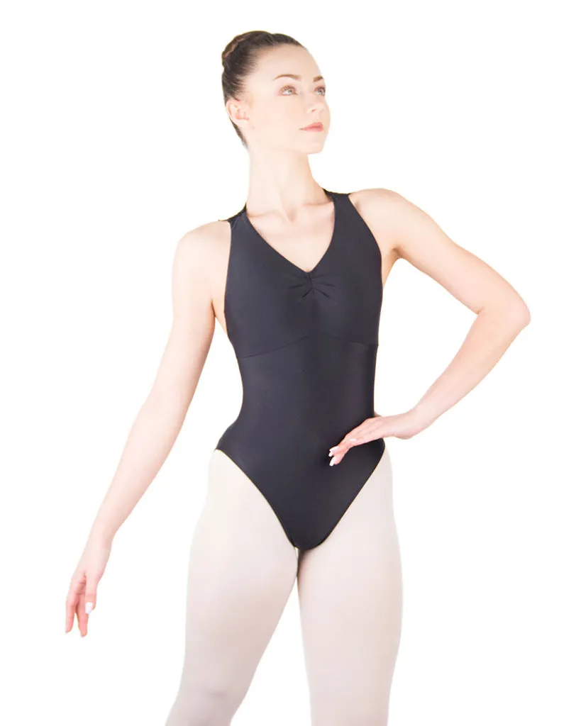 Ballet Rosa Esther V-Neck Zip Back Floral Mesh Lace Tank Leotard - Womens