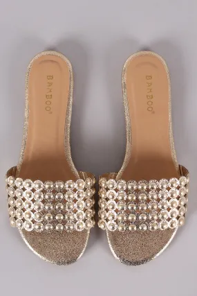 Bamboo Cracked Metallic Dome Studded Flat Slide Sandal