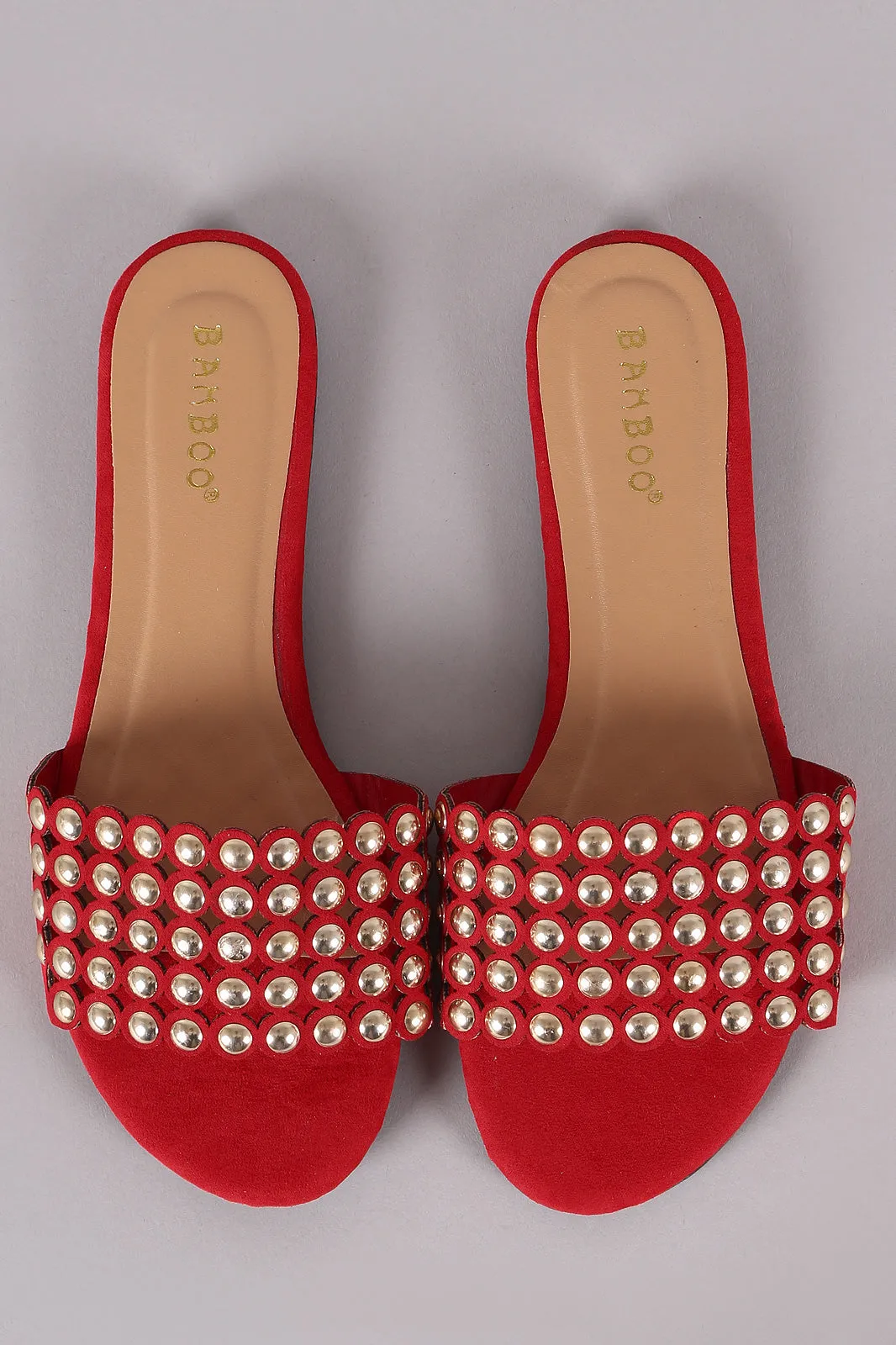 Bamboo Suede Dome Studded Flat Slide Sandal