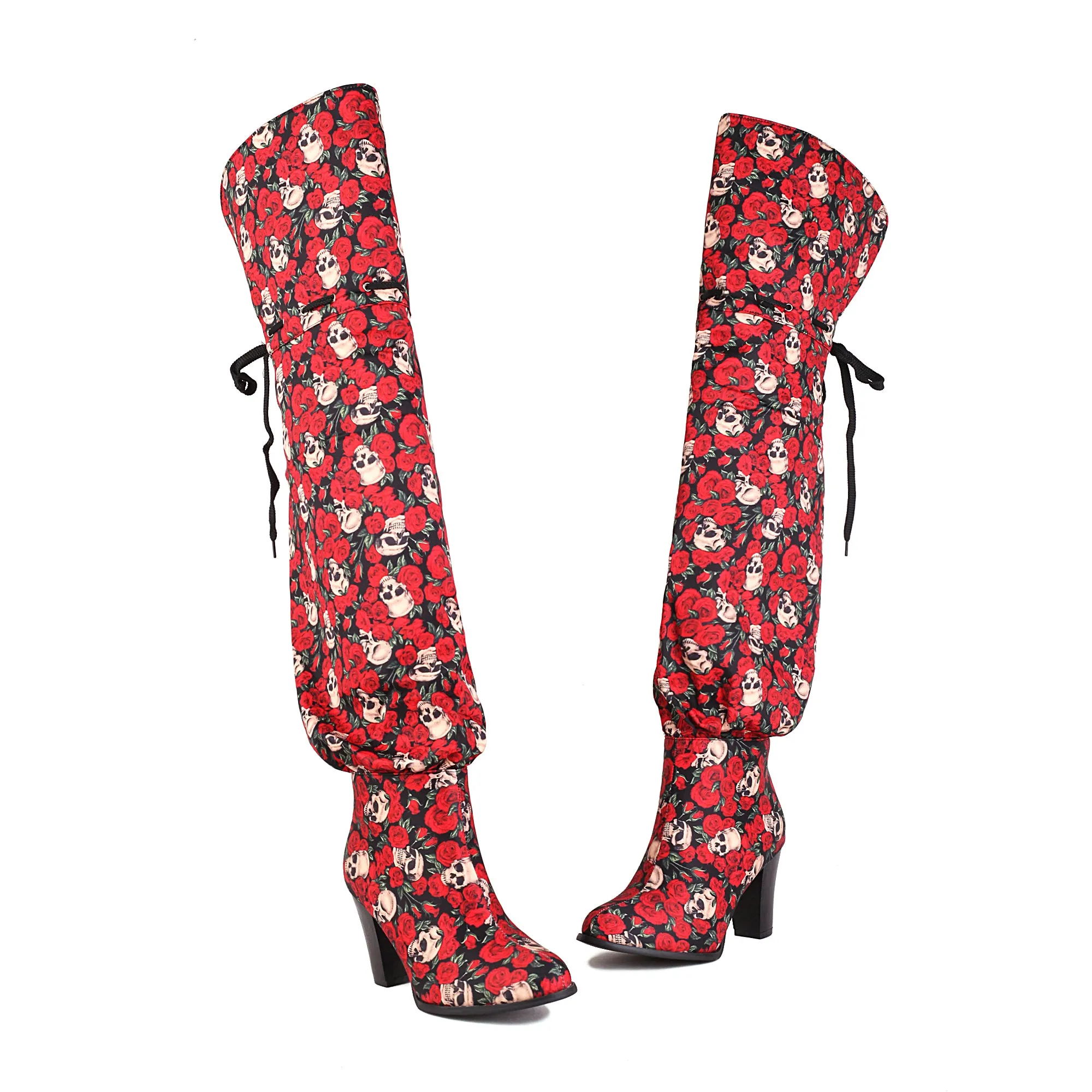 Bigsizeheels Halloween Skull Spoof Over the Knee Boots