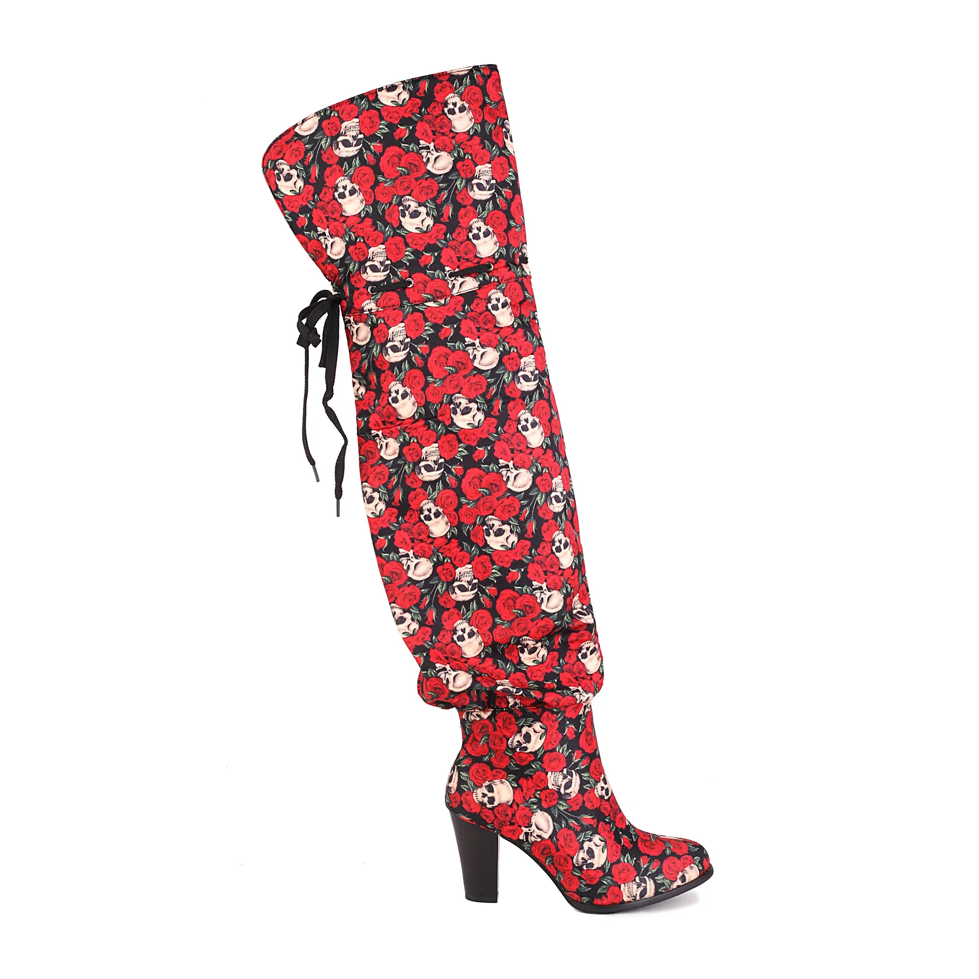 Bigsizeheels Halloween Skull Spoof Over the Knee Boots