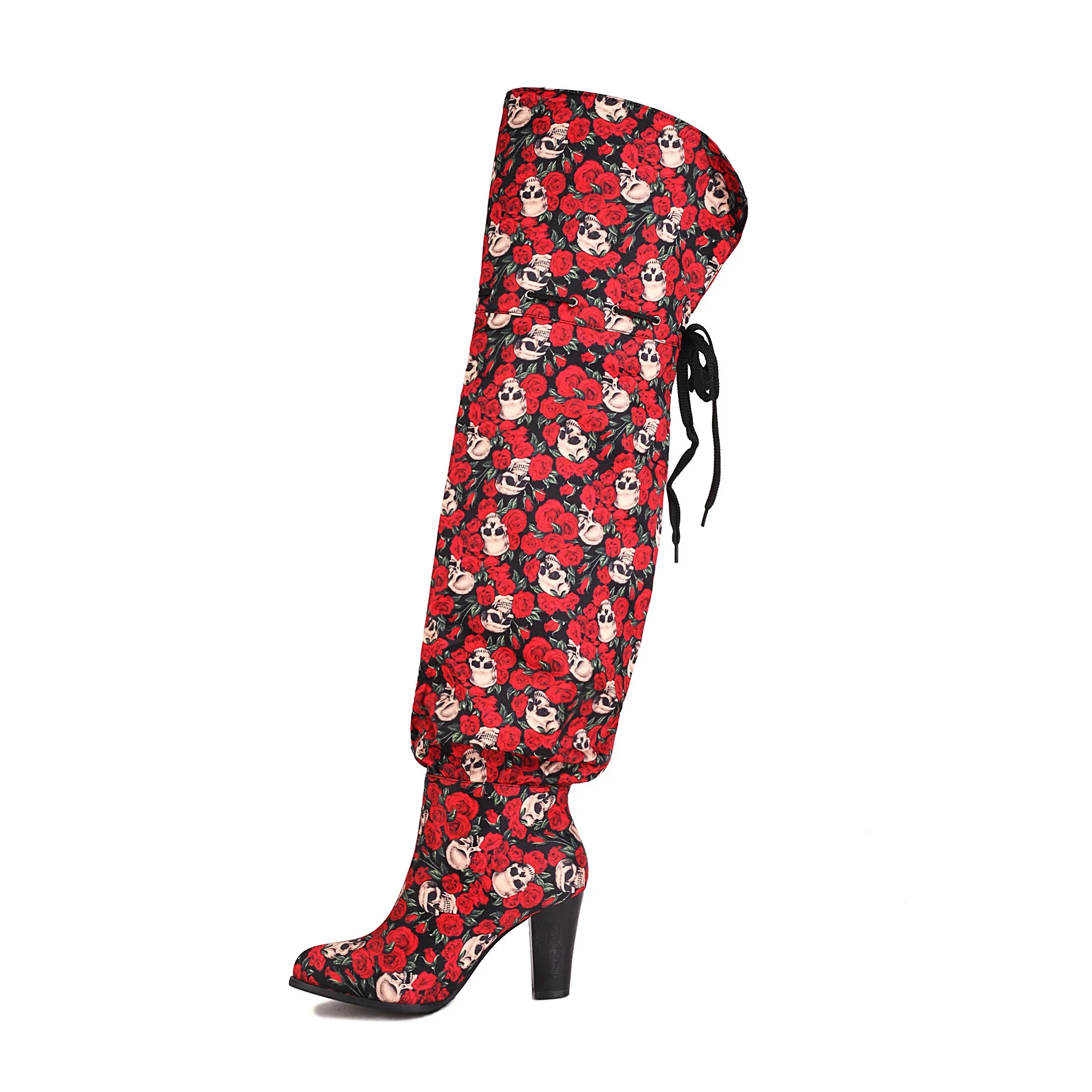Bigsizeheels Halloween Skull Spoof Over the Knee Boots