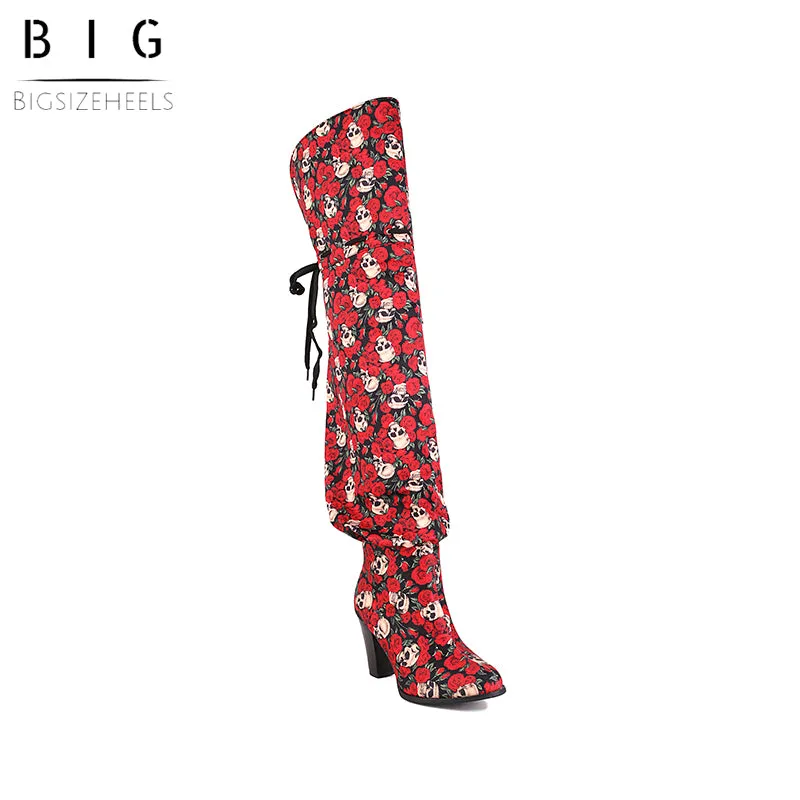 Bigsizeheels Halloween Skull Spoof Over the Knee Boots