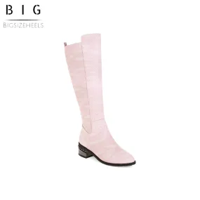 Bigsizeheels Simple solid color round toe over-the-knee boots-Pink
