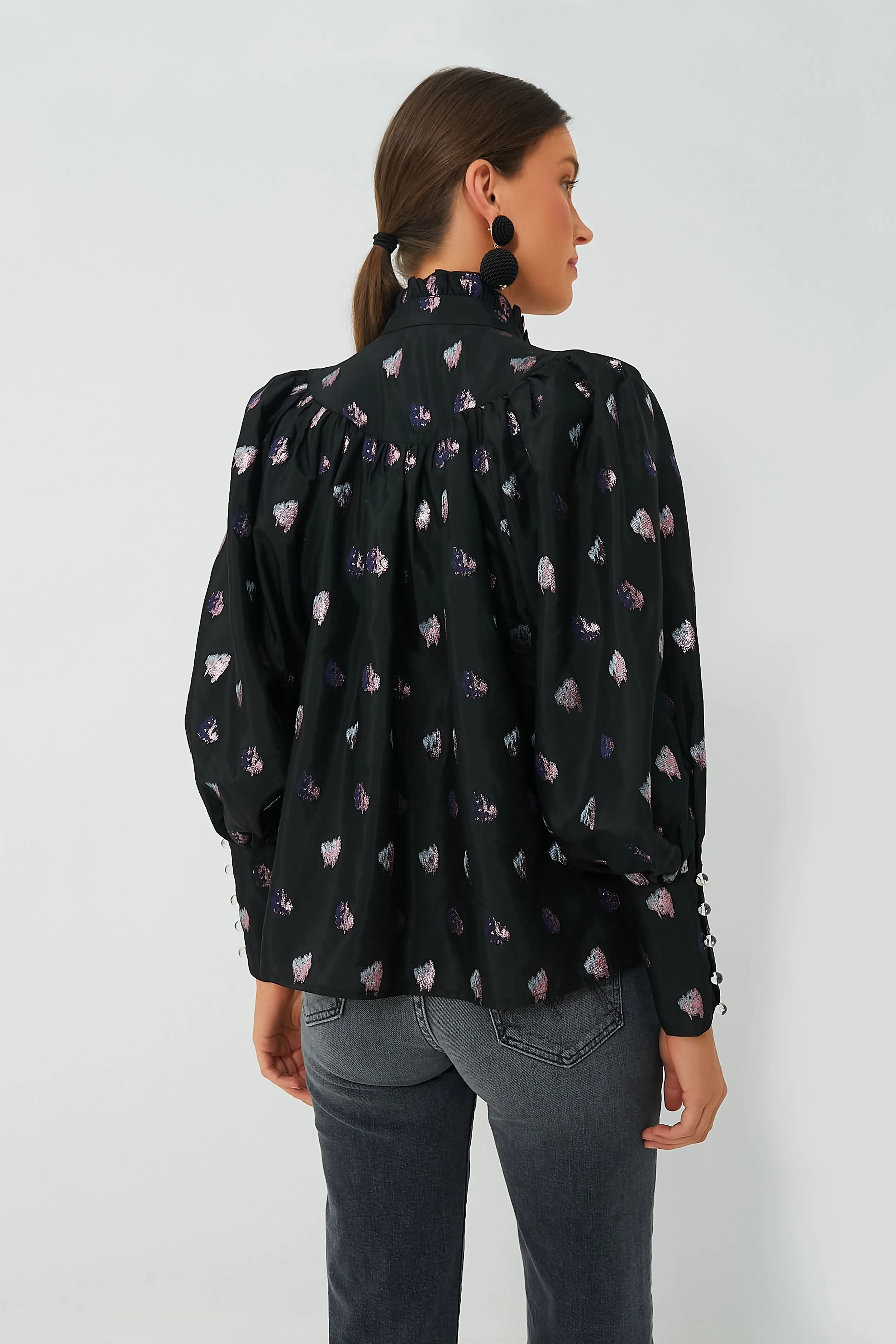 Black and Blurred Dot Fil Coupe Corrigan Blouse