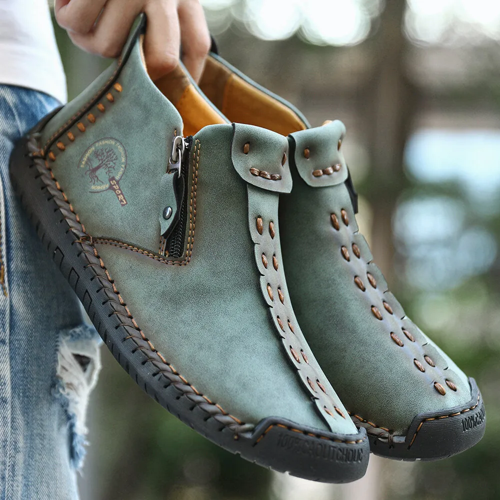 Bootara Men’s Octopus High-Top Zipper Boots Outdoor Casual Handmade Work Boots