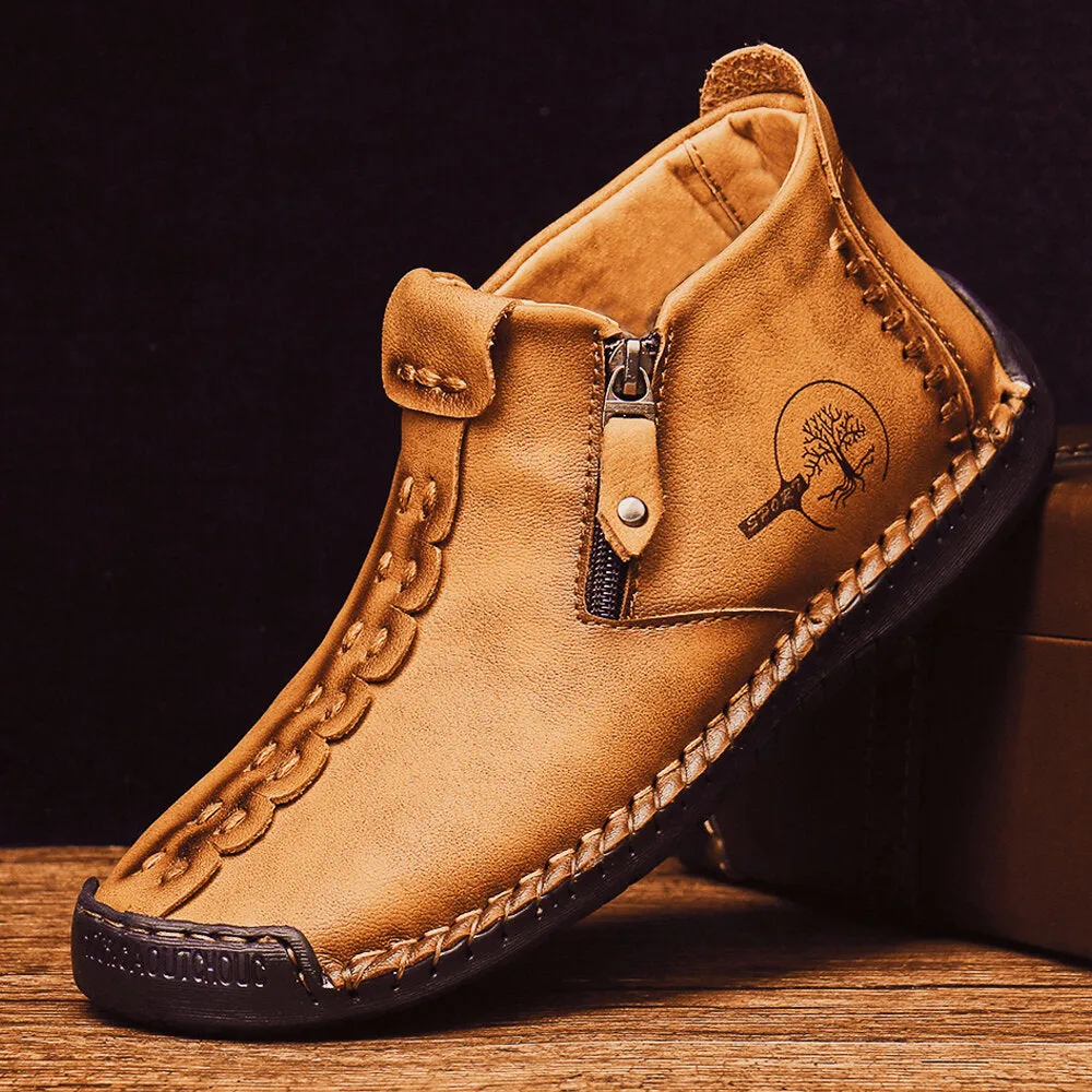 Bootara Men’s Octopus High-Top Zipper Boots Outdoor Casual Handmade Work Boots