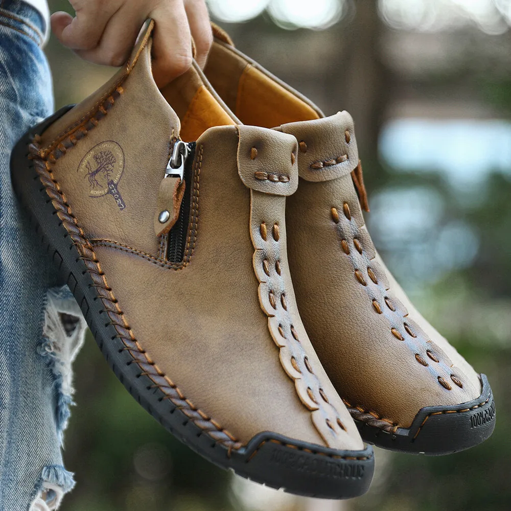 Bootara Men’s Octopus High-Top Zipper Boots Outdoor Casual Handmade Work Boots