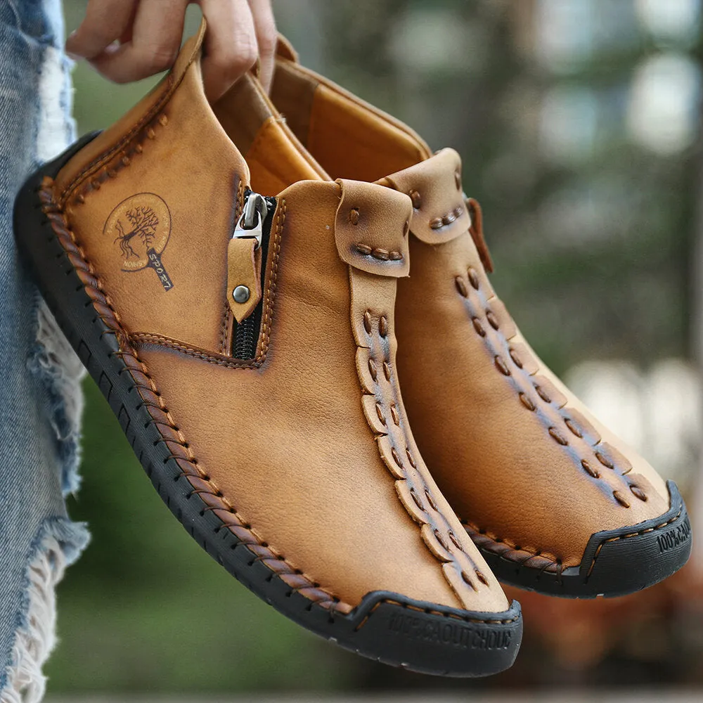 Bootara Men’s Octopus High-Top Zipper Boots Outdoor Casual Handmade Work Boots
