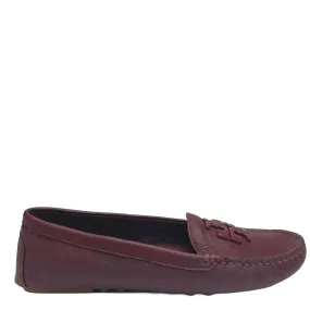 Brighton Burgundy Leather Flat Loafer Slip On Shoes