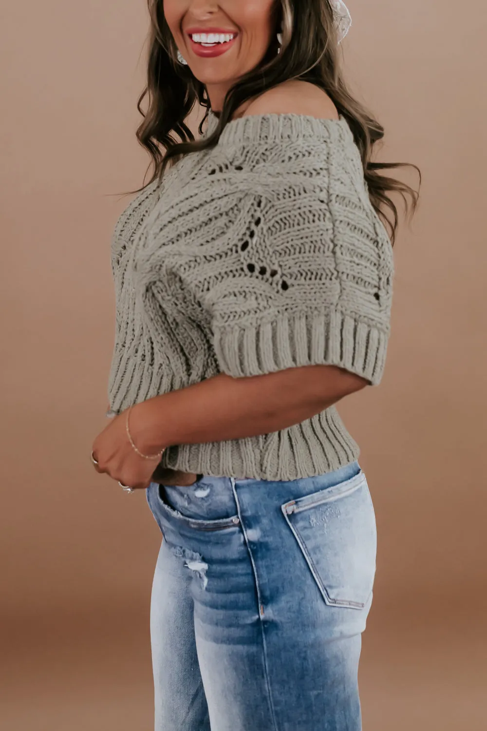 BY TOGETHER: Cali Crochet Top Sweater, Olive