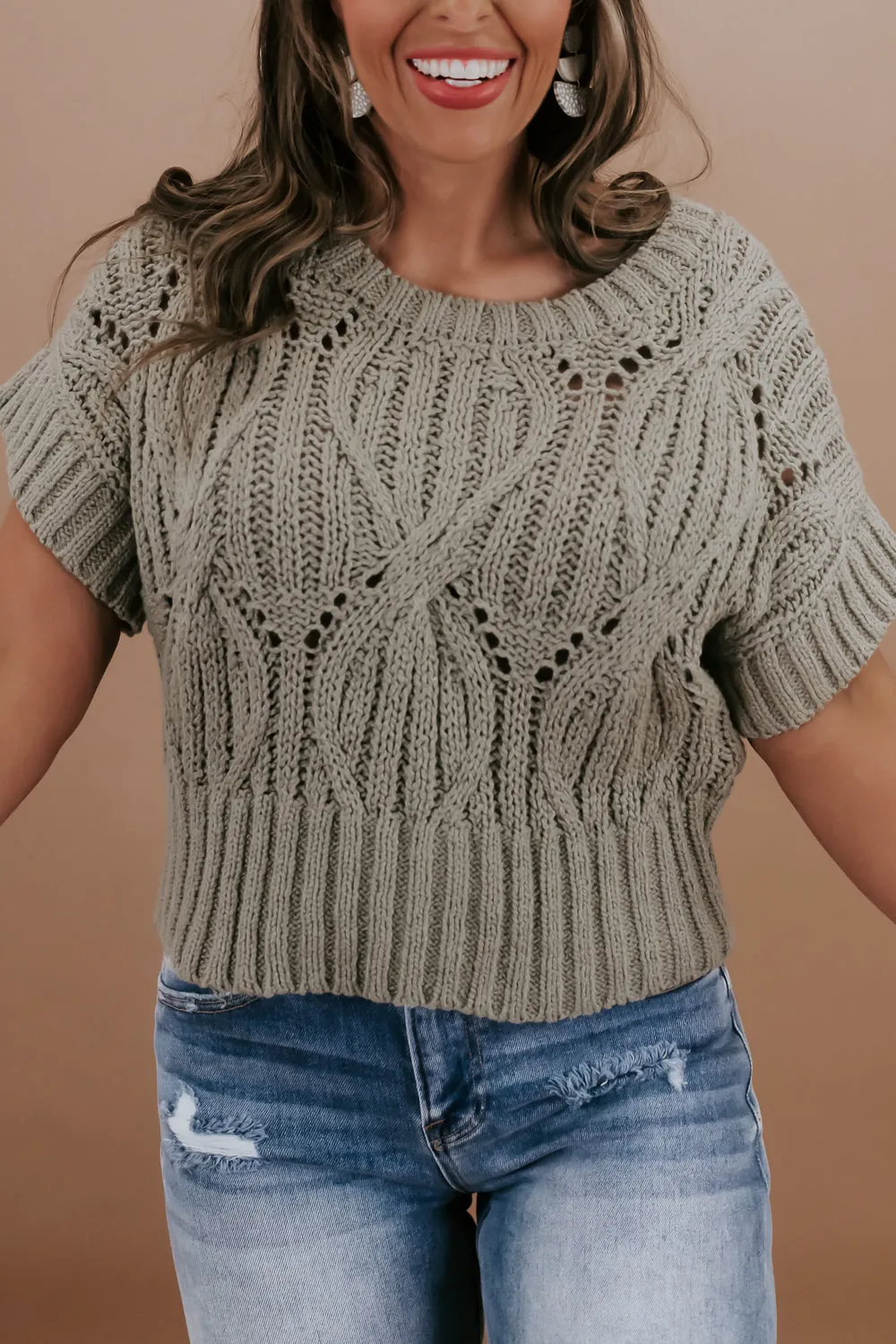 BY TOGETHER: Cali Crochet Top Sweater, Olive