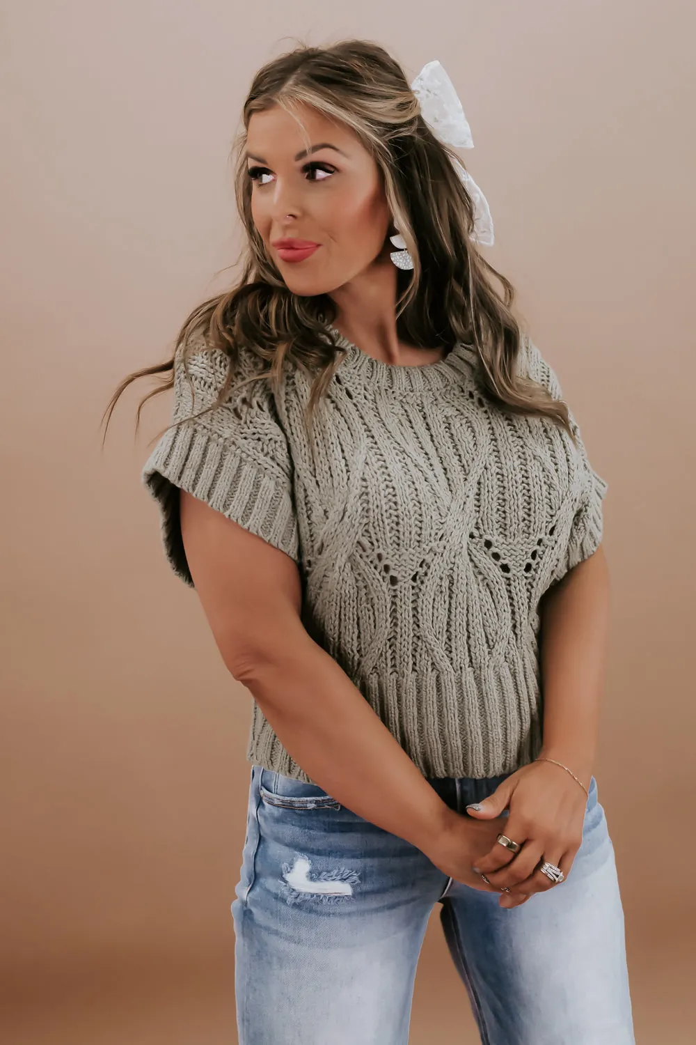 BY TOGETHER: Cali Crochet Top Sweater, Olive