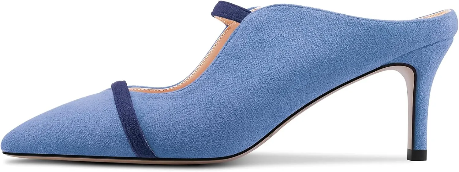 Castamere Women Mid Heel Pointed Toe Slip-on Patchwork Pumps Mules Shoes Casual Dress 2.6 Inches Heels
