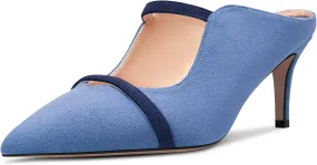 Castamere Women Mid Heel Pointed Toe Slip-on Patchwork Pumps Mules Shoes Casual Dress 2.6 Inches Heels