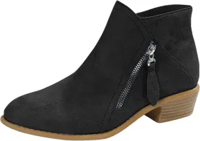 Cathalem Ankle Boots for Women Ankle Booties Vintage Slip on Round Toe Side Zipper Chunky Block Mid Heel Booties Ladies Shoes
