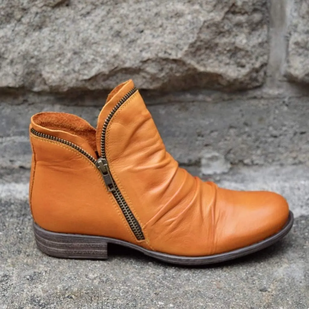 Cathalem Boots for Women 2024 Leather Damping Shoes Low Heel Shoes Retro Casual Zipper Womens Boots Side Zip-up Vintage