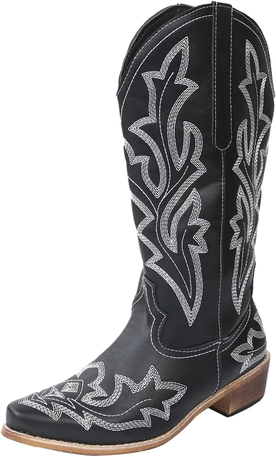 Cathalem Cowgirl Boots for Women Wide Calf Knee High Embroidered Western Cowboy Boots Pointed Toe Chunky Heel Boots