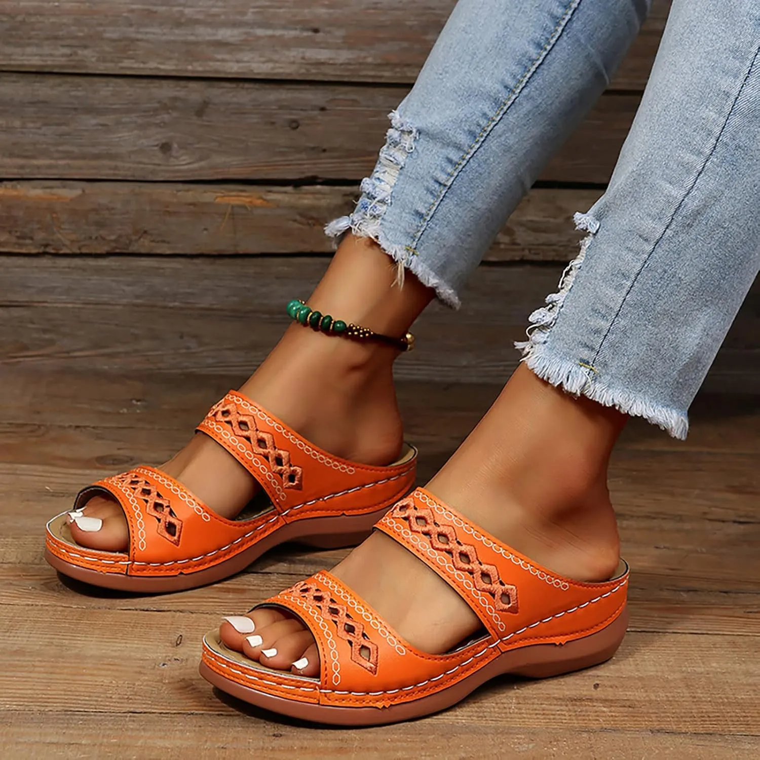 Cathalem Orthopedic Wedge Sandals for Women Summer Dressy Open Toe Ankle Strap Platform Sandals Comfortable Casual Low Wedges Sandals