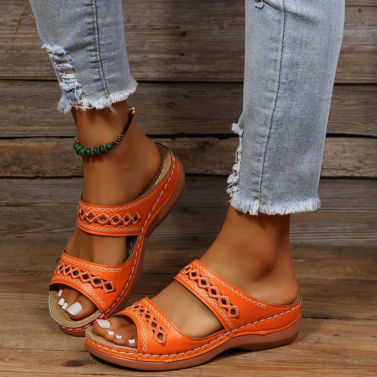 Cathalem Orthopedic Wedge Sandals for Women Summer Dressy Open Toe Ankle Strap Platform Sandals Comfortable Casual Low Wedges Sandals