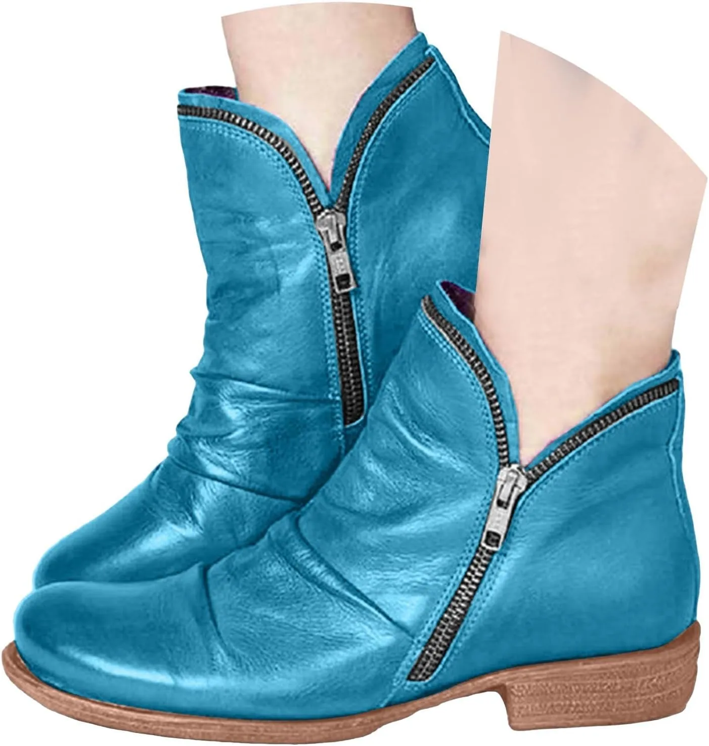 Cathalem Womens Ankle Boots Classic Flat Low Heel Pointed Toe Buckle Slip On Zip Fashion Comfortable Booties Fall Boots 2024
