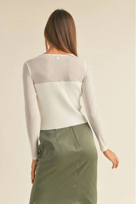 Charlie Mesh Combination Ribbed Top