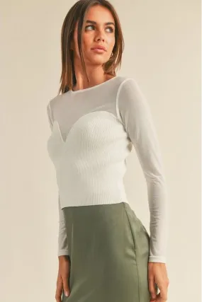 Charlie Mesh Combination Ribbed Top