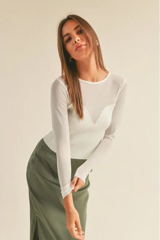 Charlie Mesh Combination Ribbed Top